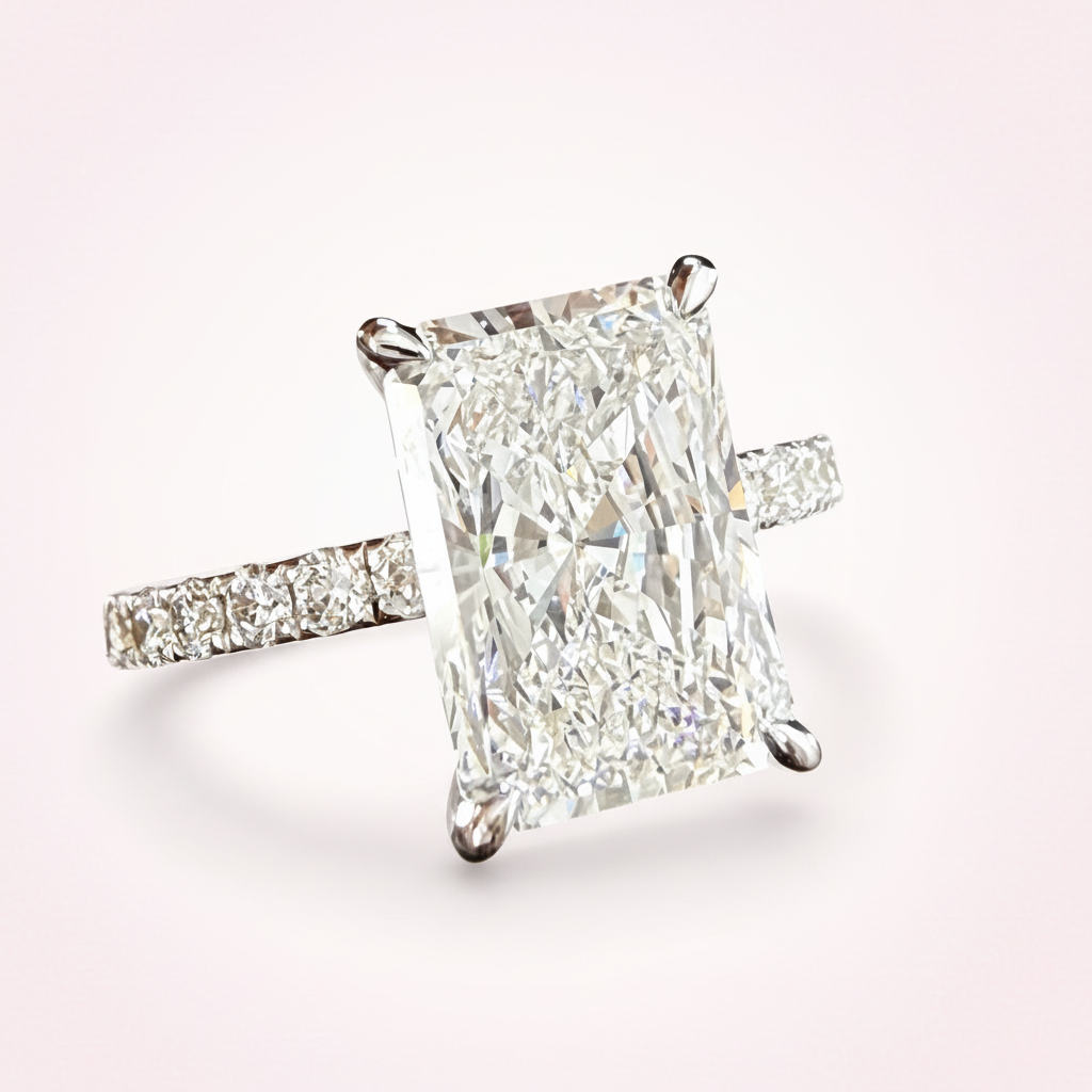 Radiant-cut lab-grown diamond ring close-up