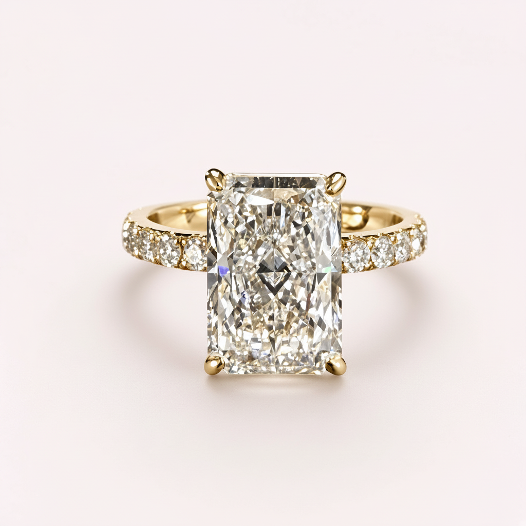 14K yellow gold radiant diamond ring detail