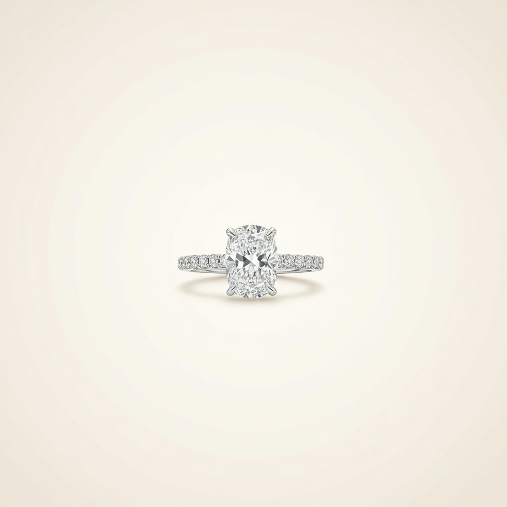 14K white gold oval ring studio view
