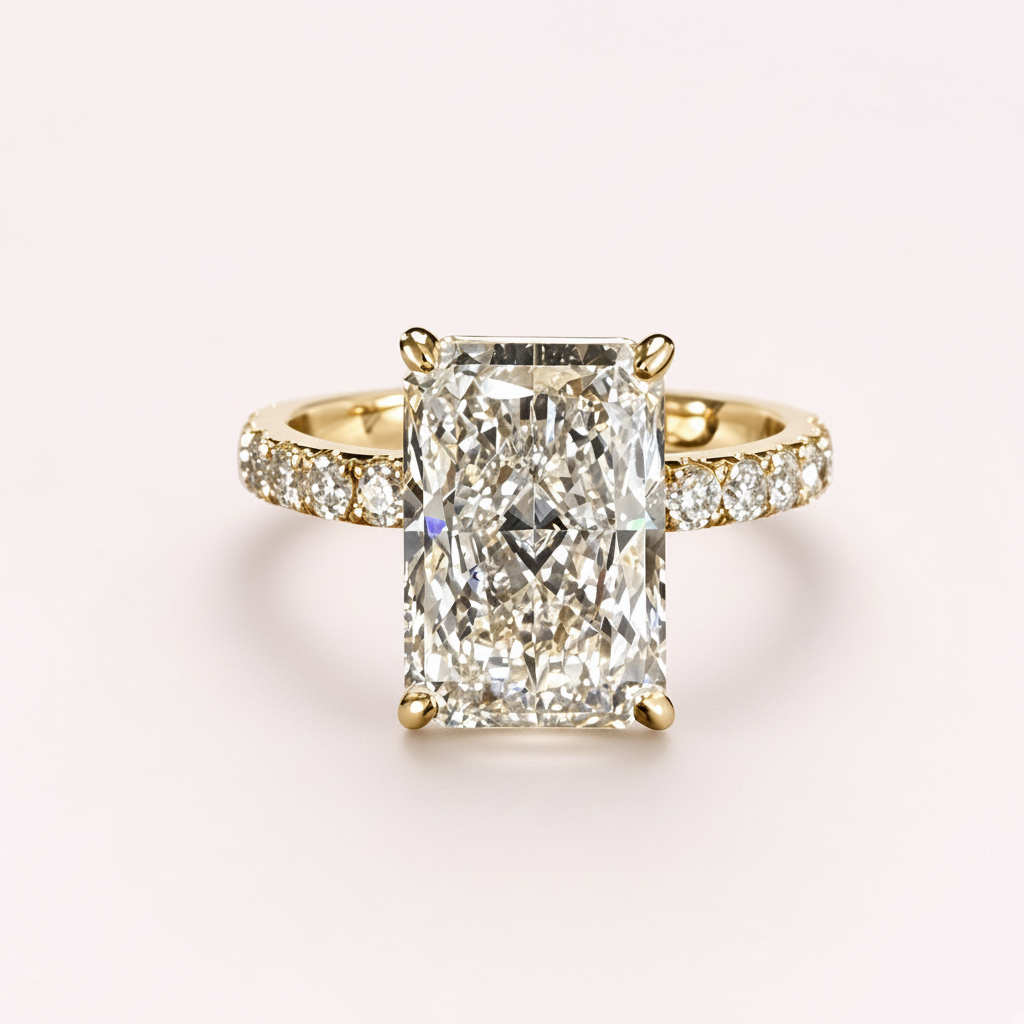 Radiant-cut lab-grown diamond ring close-up