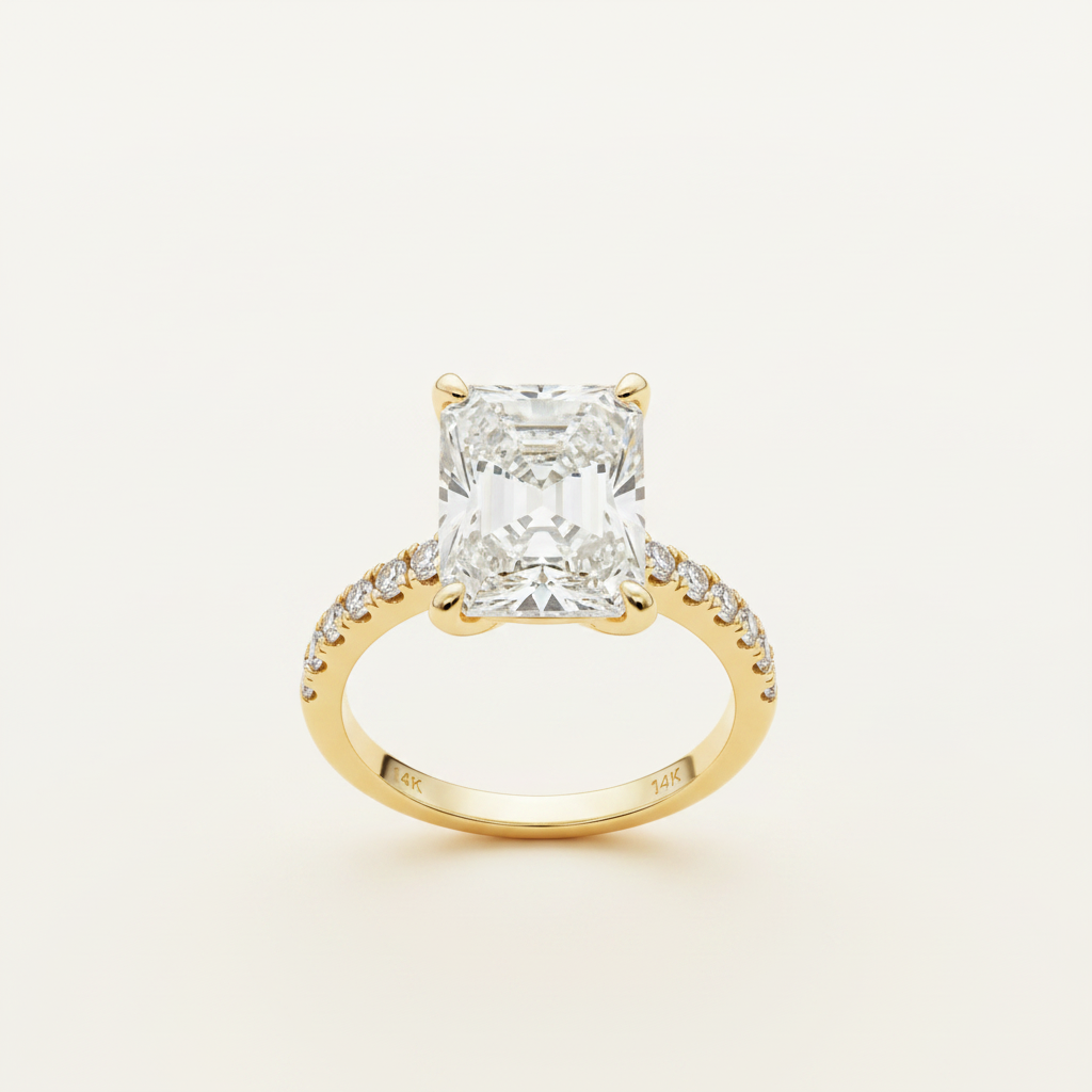 Radiant lab-grown diamond pavé ring profile