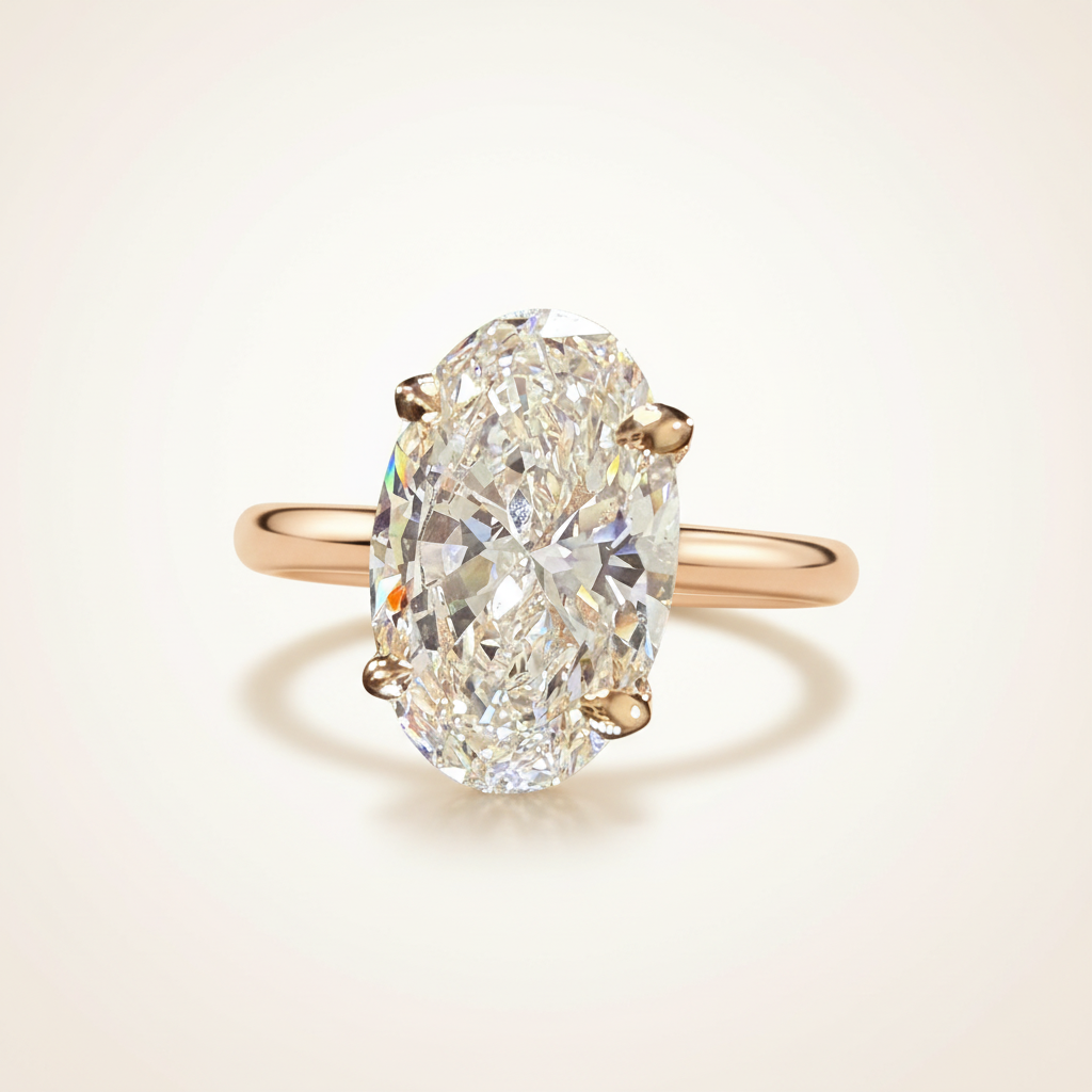 14K yellow gold oval diamond ring detail