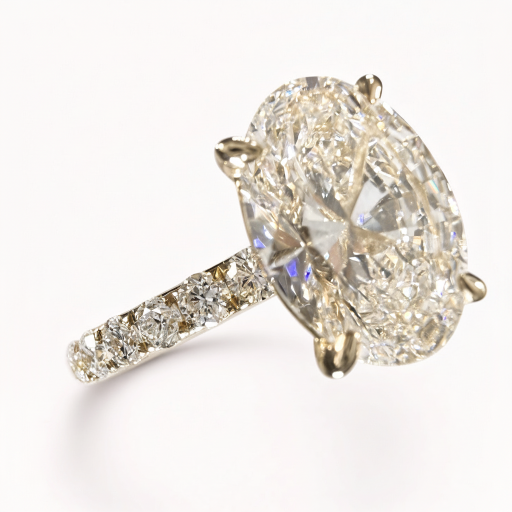 Oval lab-grown diamond pavé ring profile