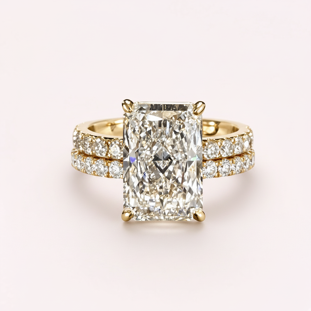 Radiant-cut diamond pavé band detail