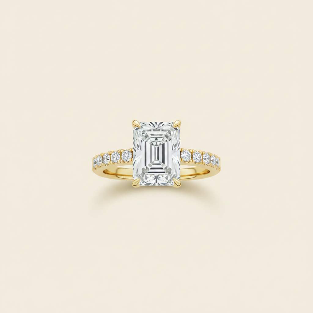 Radiant-cut lab-grown diamond ring close-up