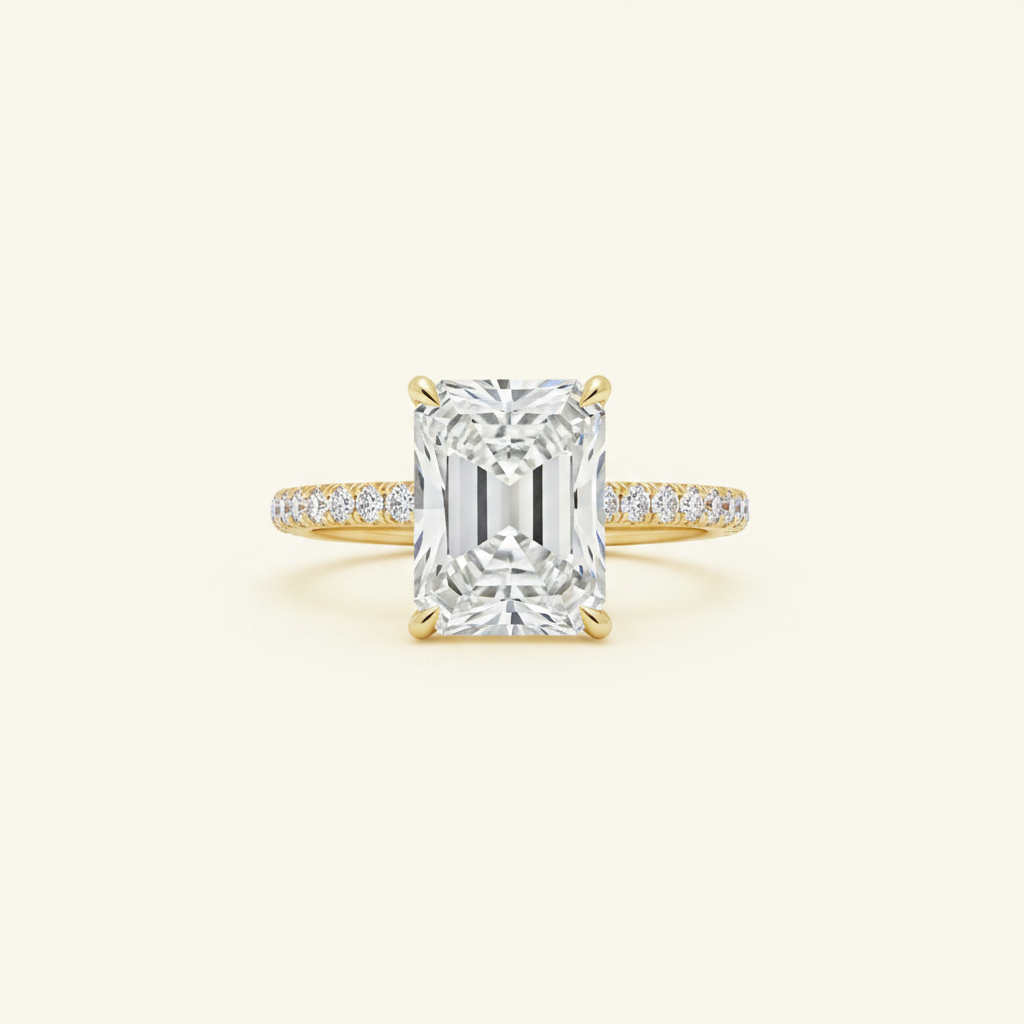 14K yellow gold radiant diamond ring detail