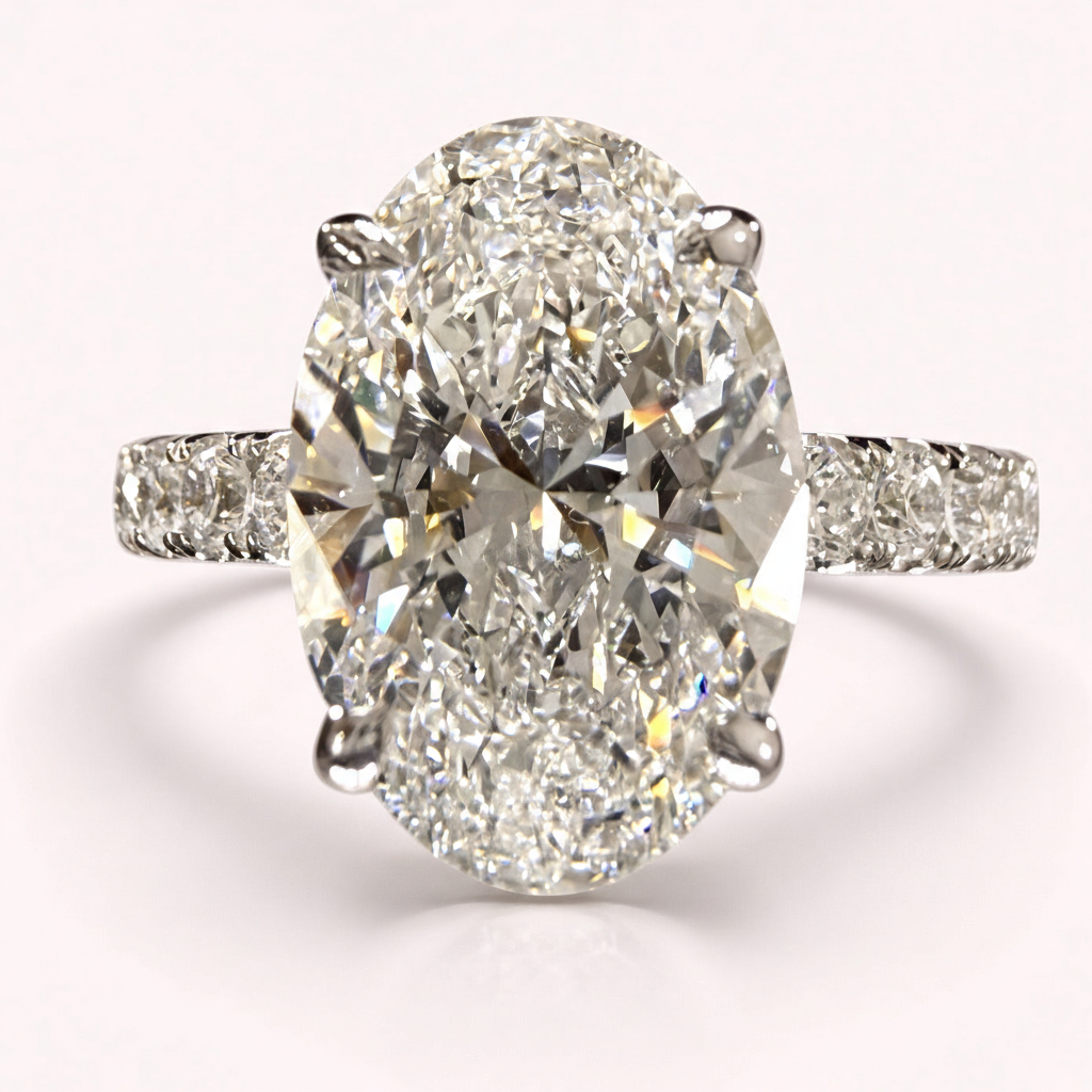 14K white gold oval ring studio view