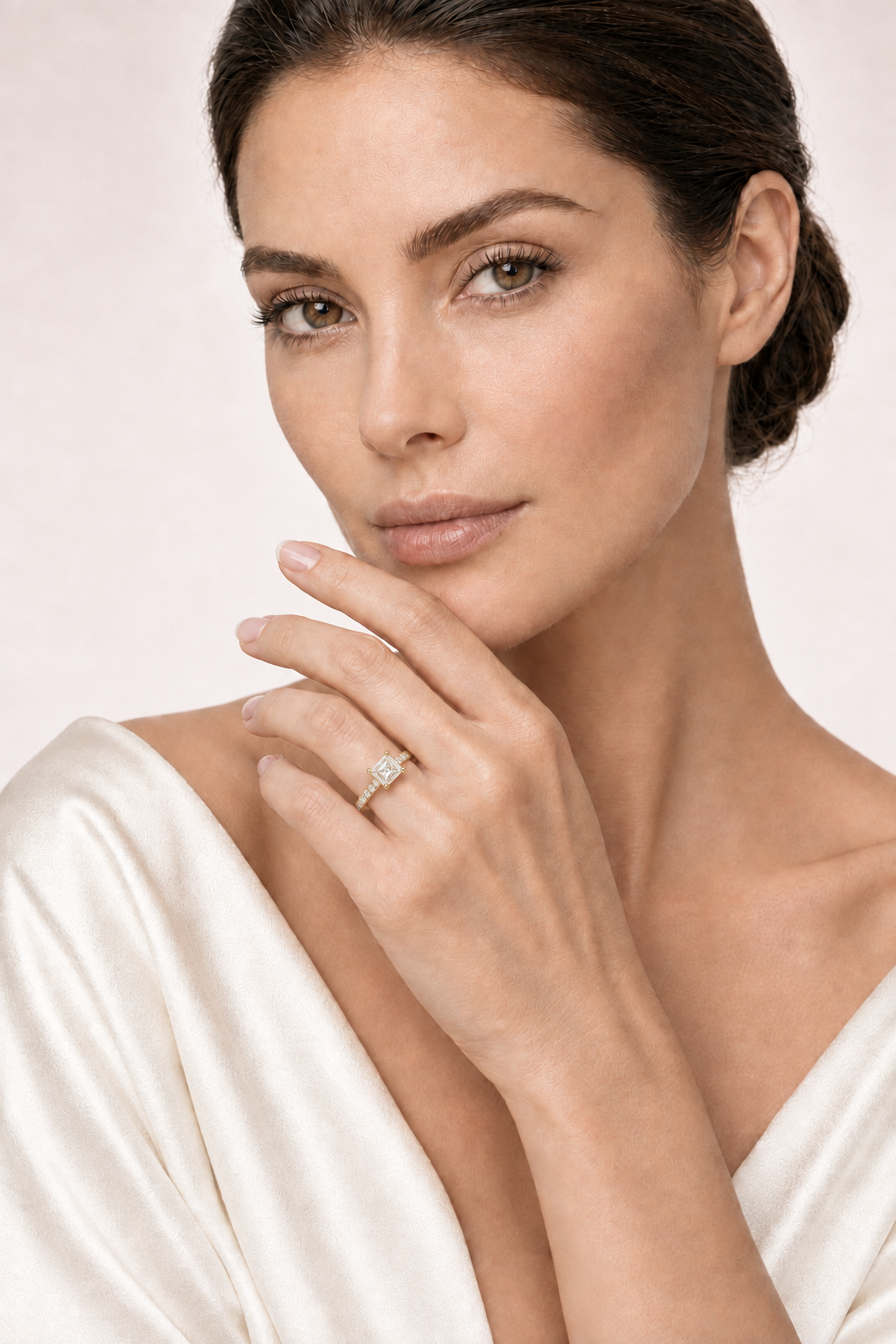 Model wearing princess-cut pavé ring