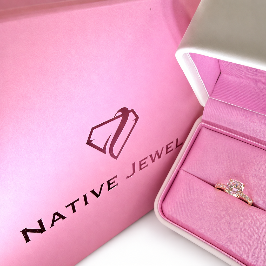Pink Native Jewel ring box on white background