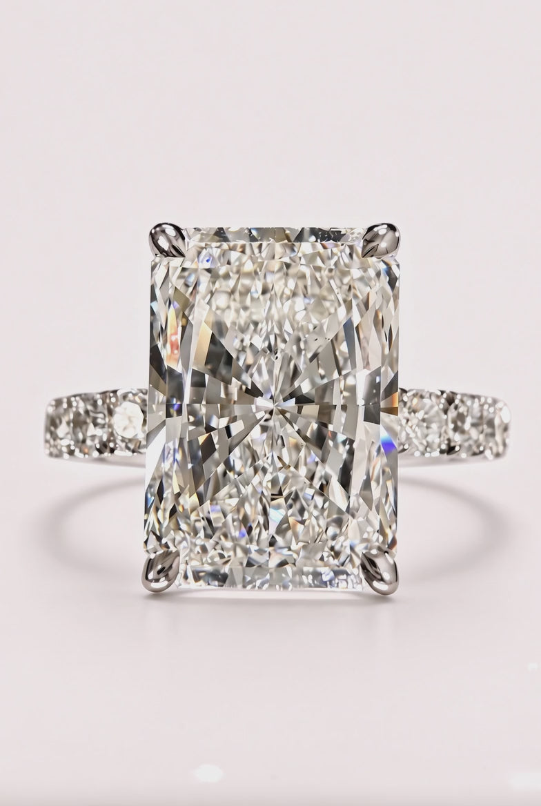 Elongated Emerald Cut Lab Grown Diamond Engagement Ring | 2.25ct IGI Certified | 14K White Gold Pavé