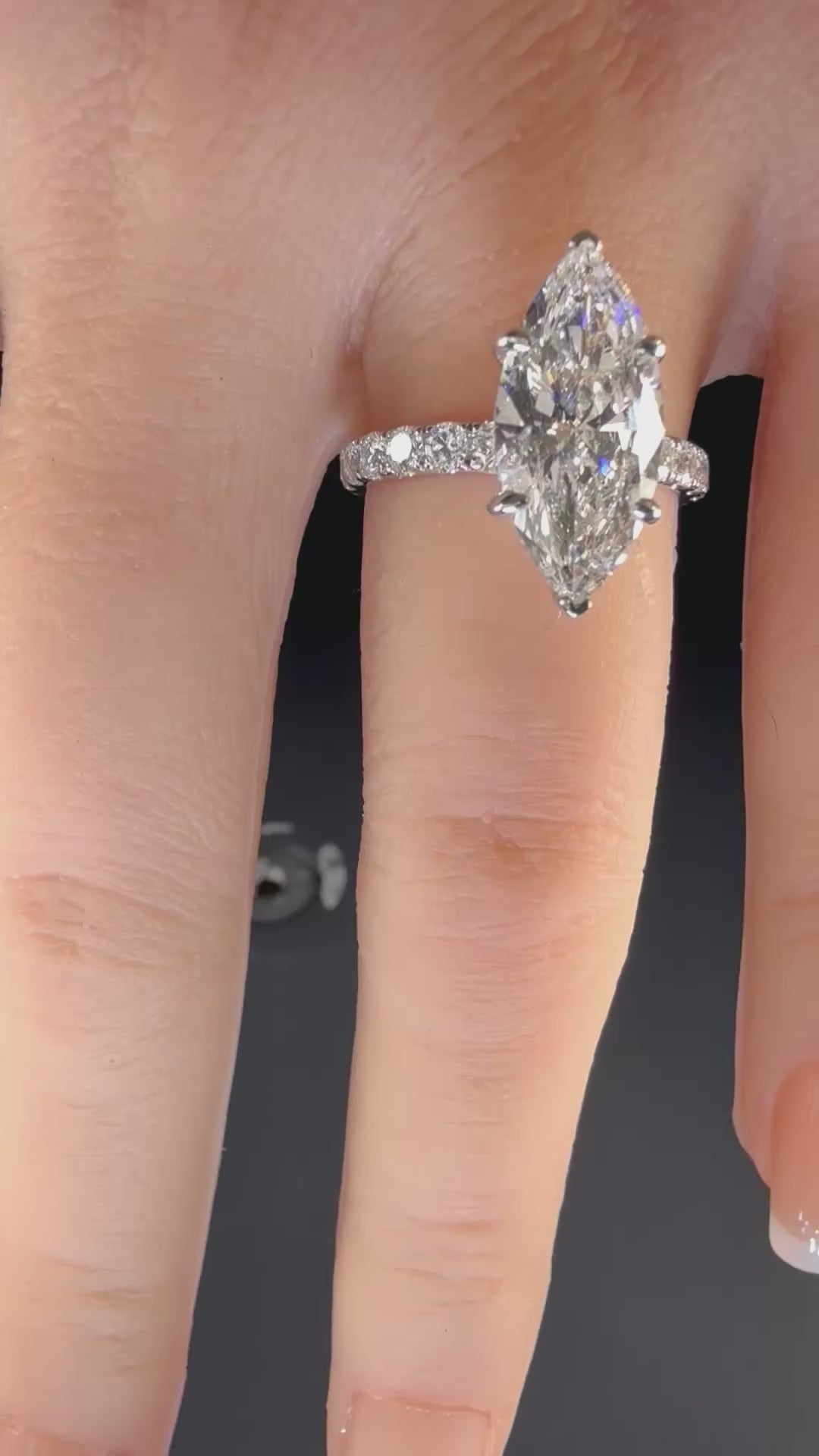 3.75ct Marquise Lab Diamond Engagement Ring | 3.00ct Center | 14K White Gold Pavé | D/VS1 IGI Certified