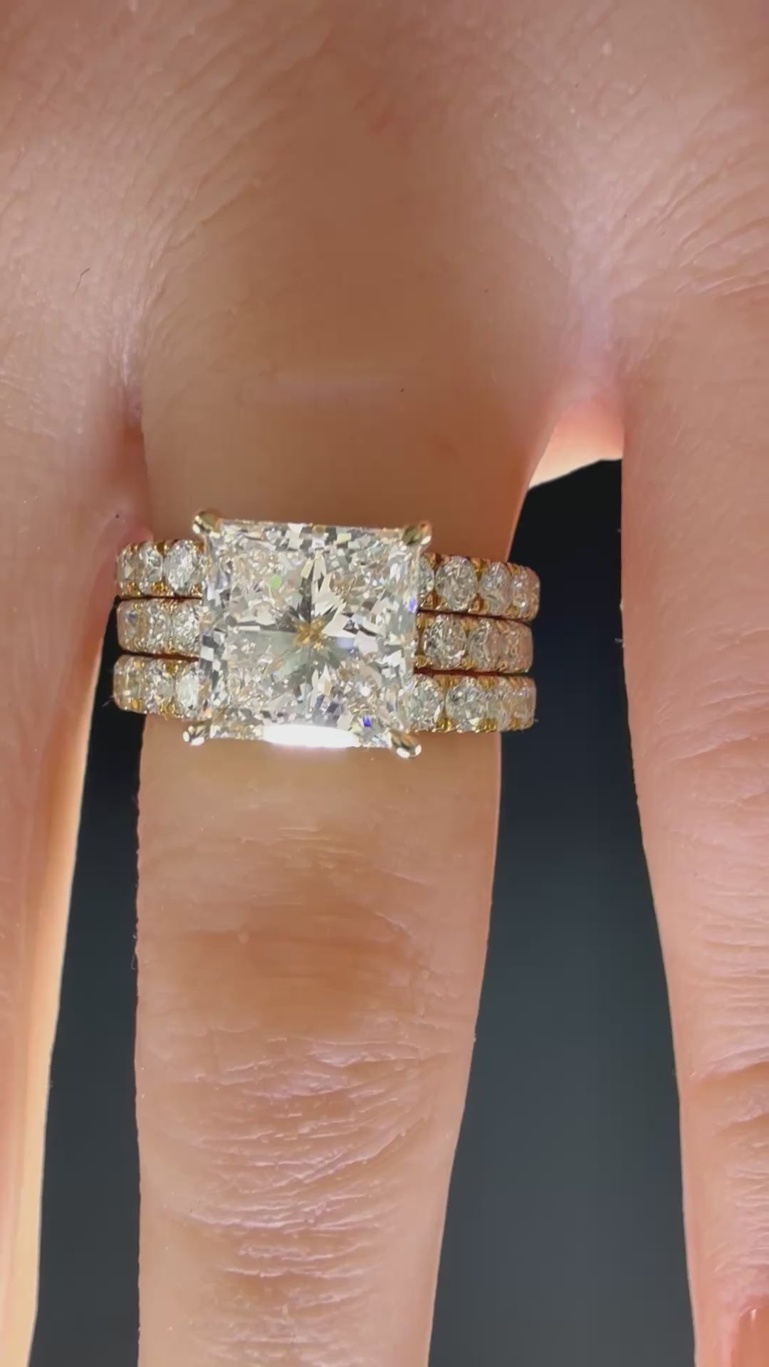 3ct Princess-Cut 14K Yellow Gold Lab-Grown Diamond Pavé Engagement Ring | D/VS1