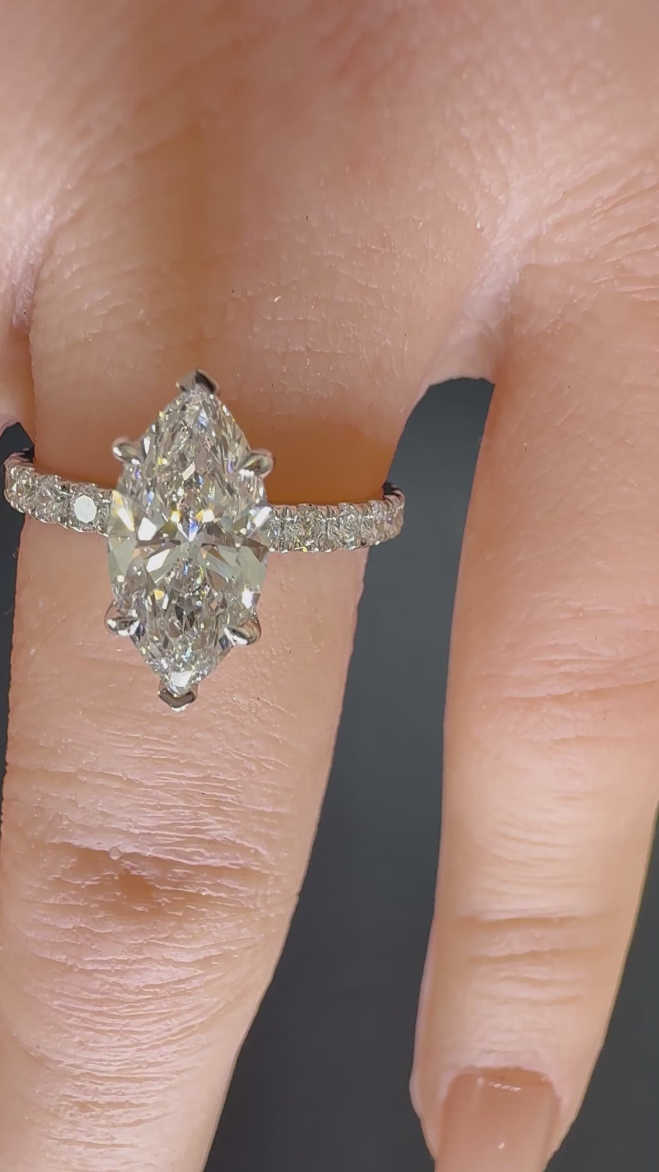 Marquise Lab Grown Diamond Engagement Ring | 2.75ct IGI Certified | 14K White Gold Pave