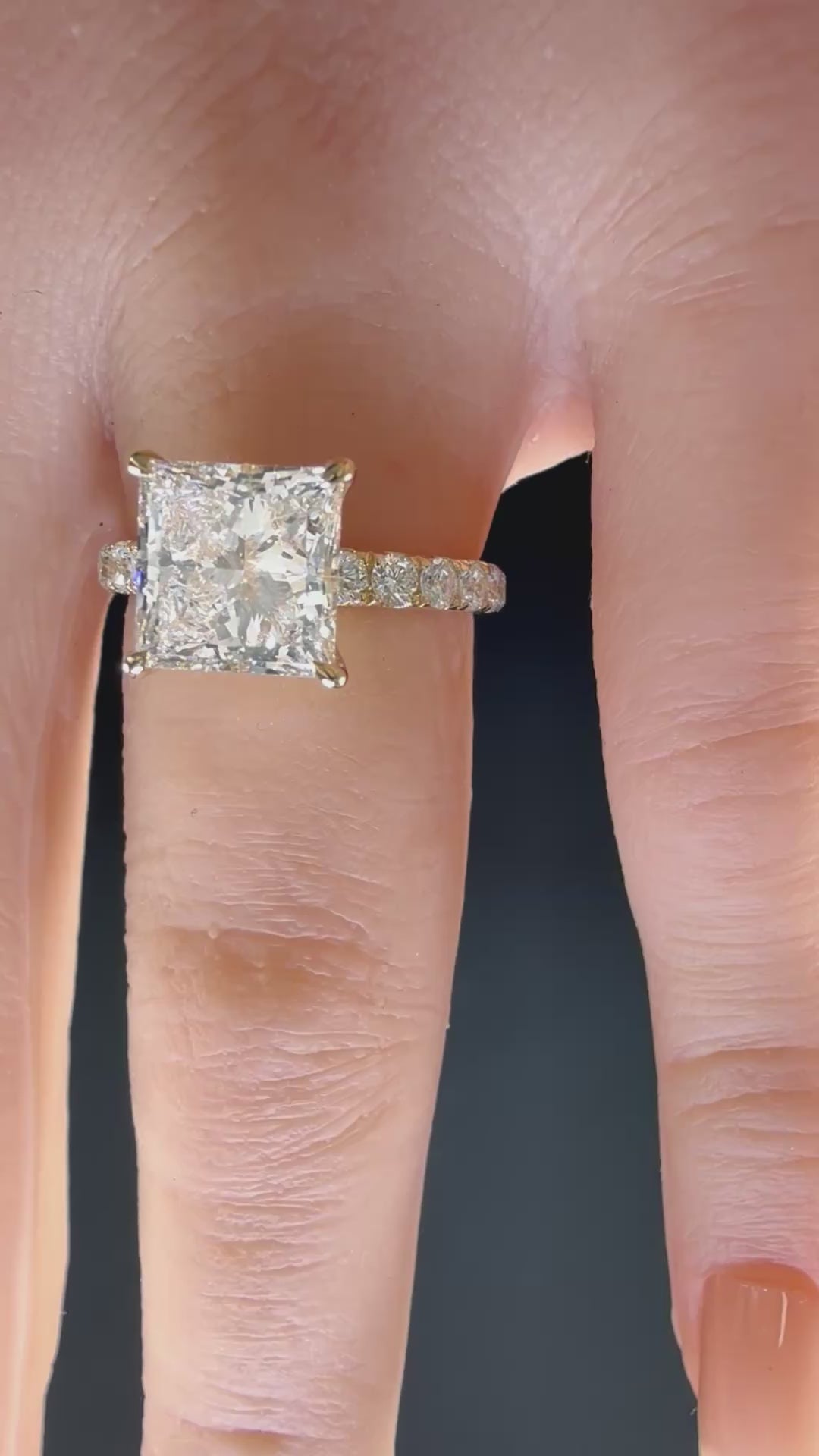 3ct Princess-Cut 14K Yellow Gold Lab-Grown Diamond Pavé Engagement Ring | D/VS1