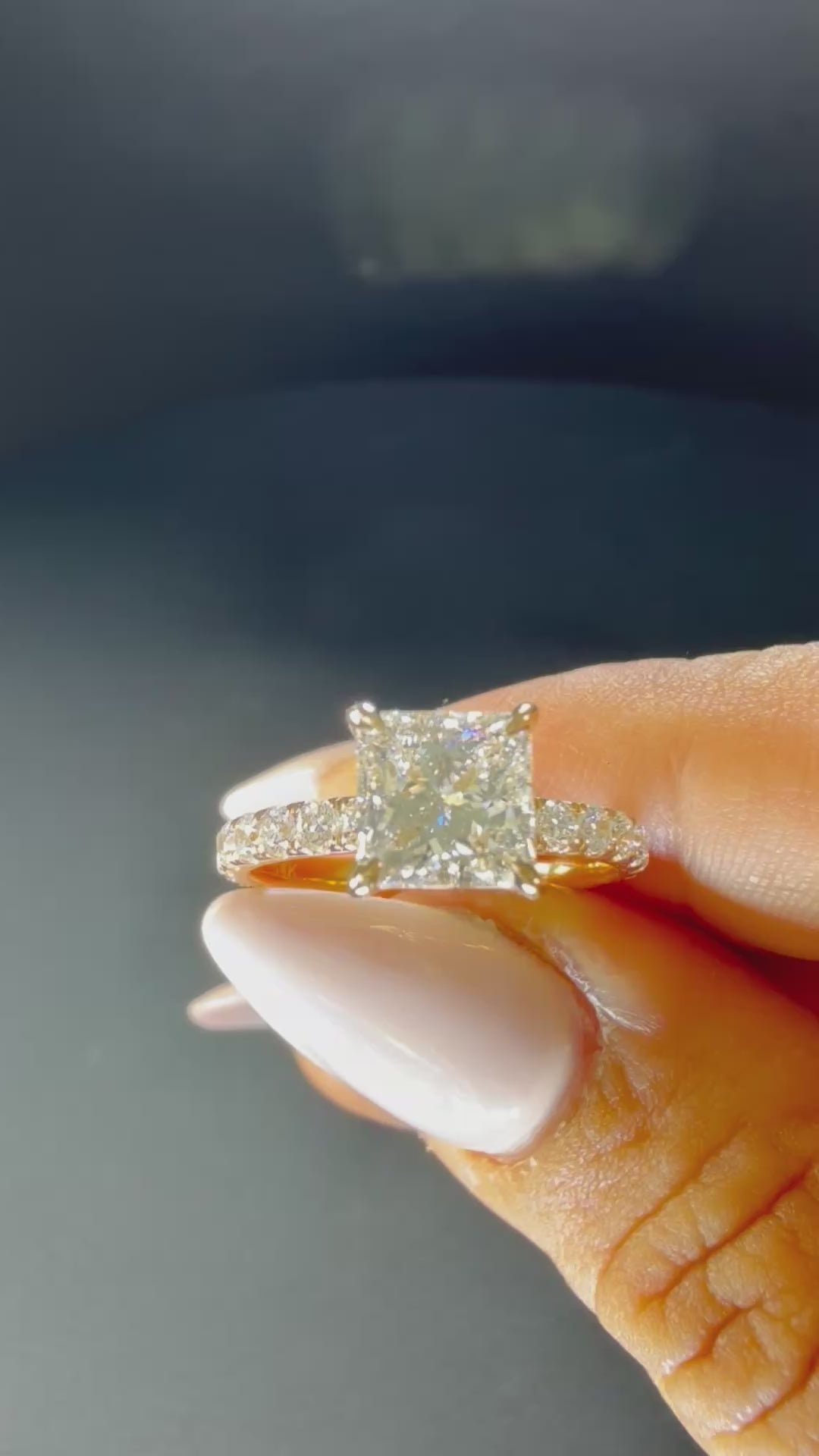 2.75ct Princess Lab Diamond Pavé Engagement Ring | 2ct Center | D/VS1 IGI | 14K Yellow Gold