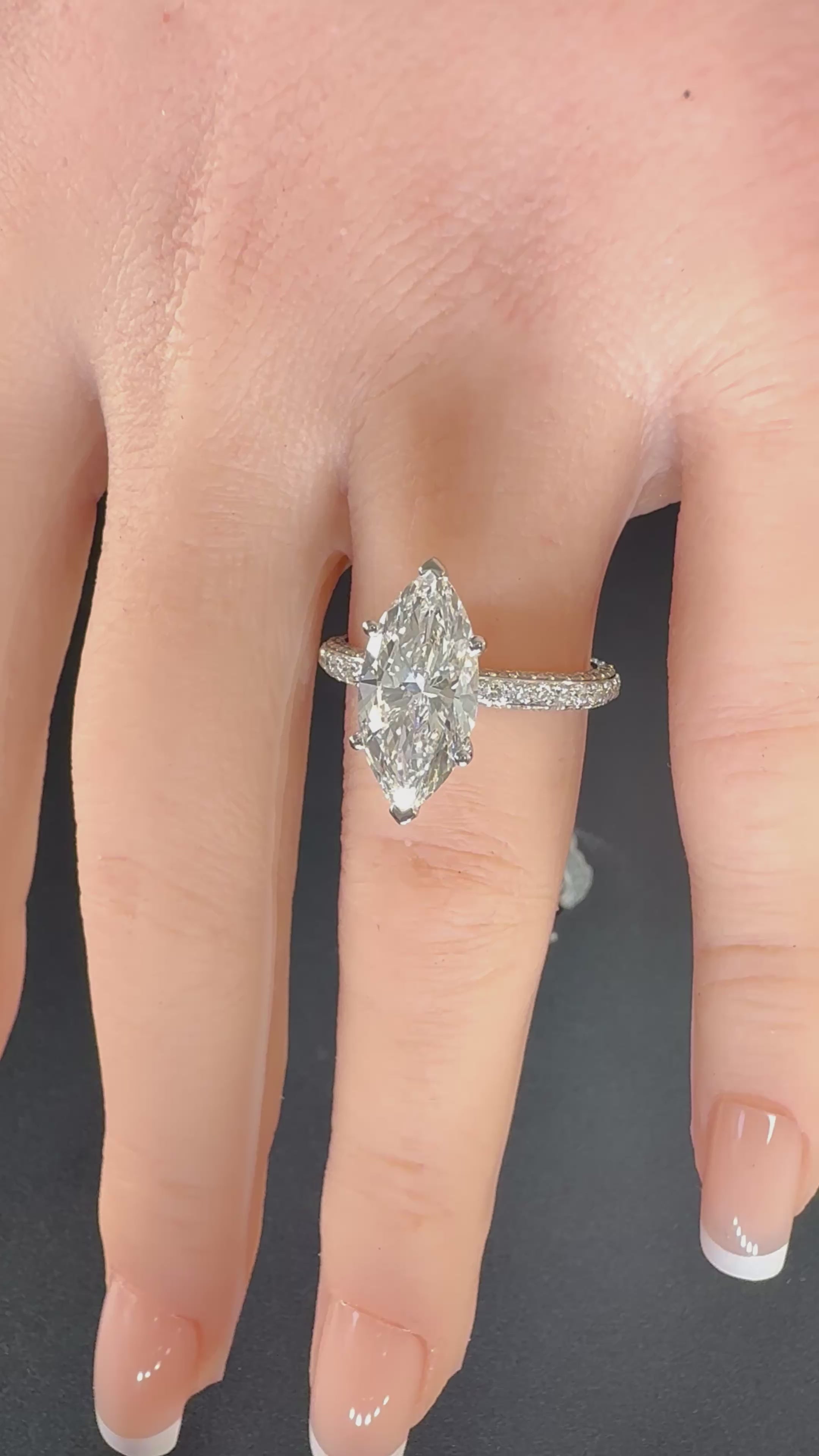 Marquise Lab Grown Diamond Engagement Ring | 4ct IGI Certified | 14K White Gold All-Sides Pave