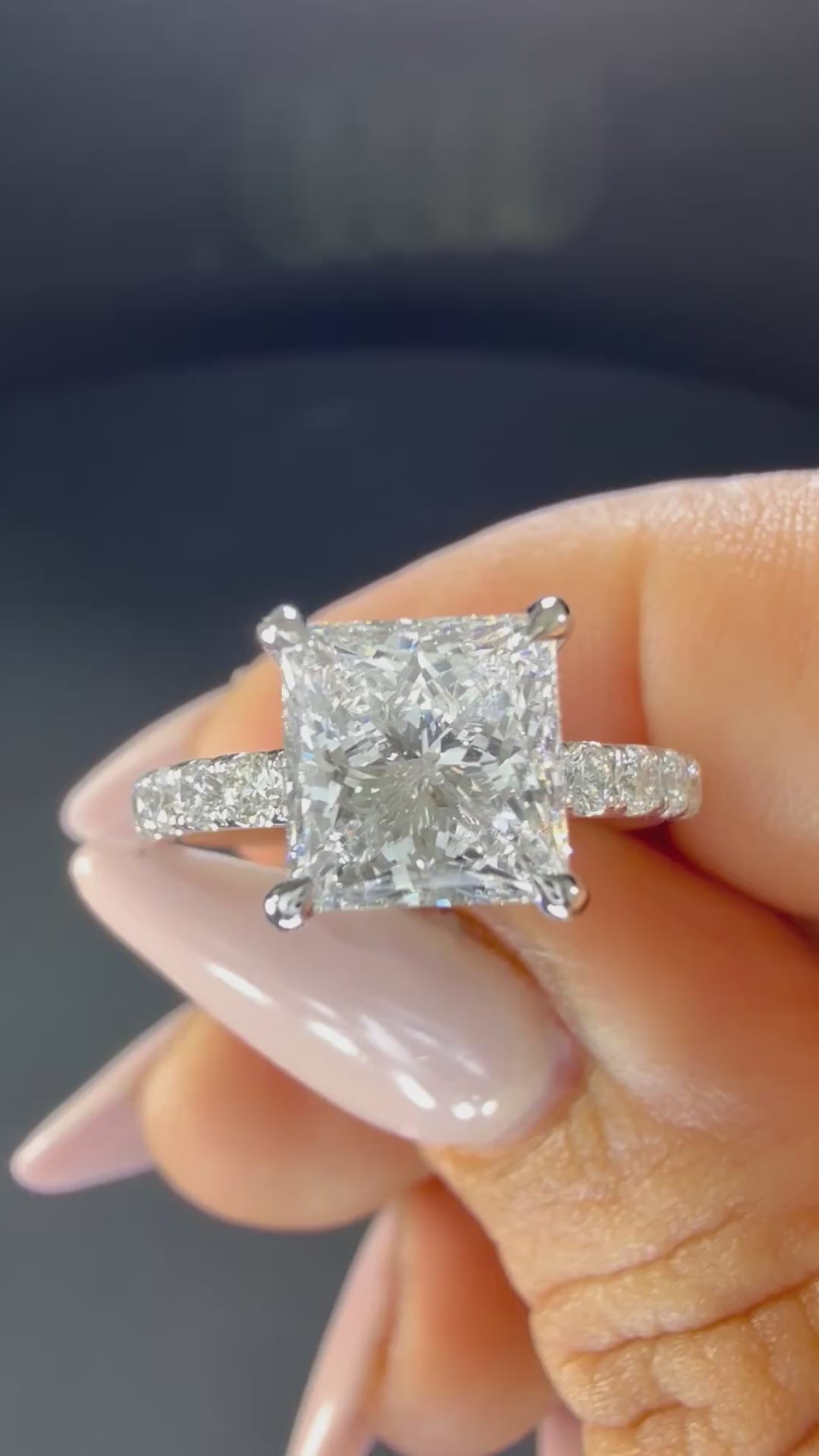 2.75ct Princess Lab Diamond Pavé Engagement Ring | 2ct Center | D/VS1 IGI | 14K White Gold