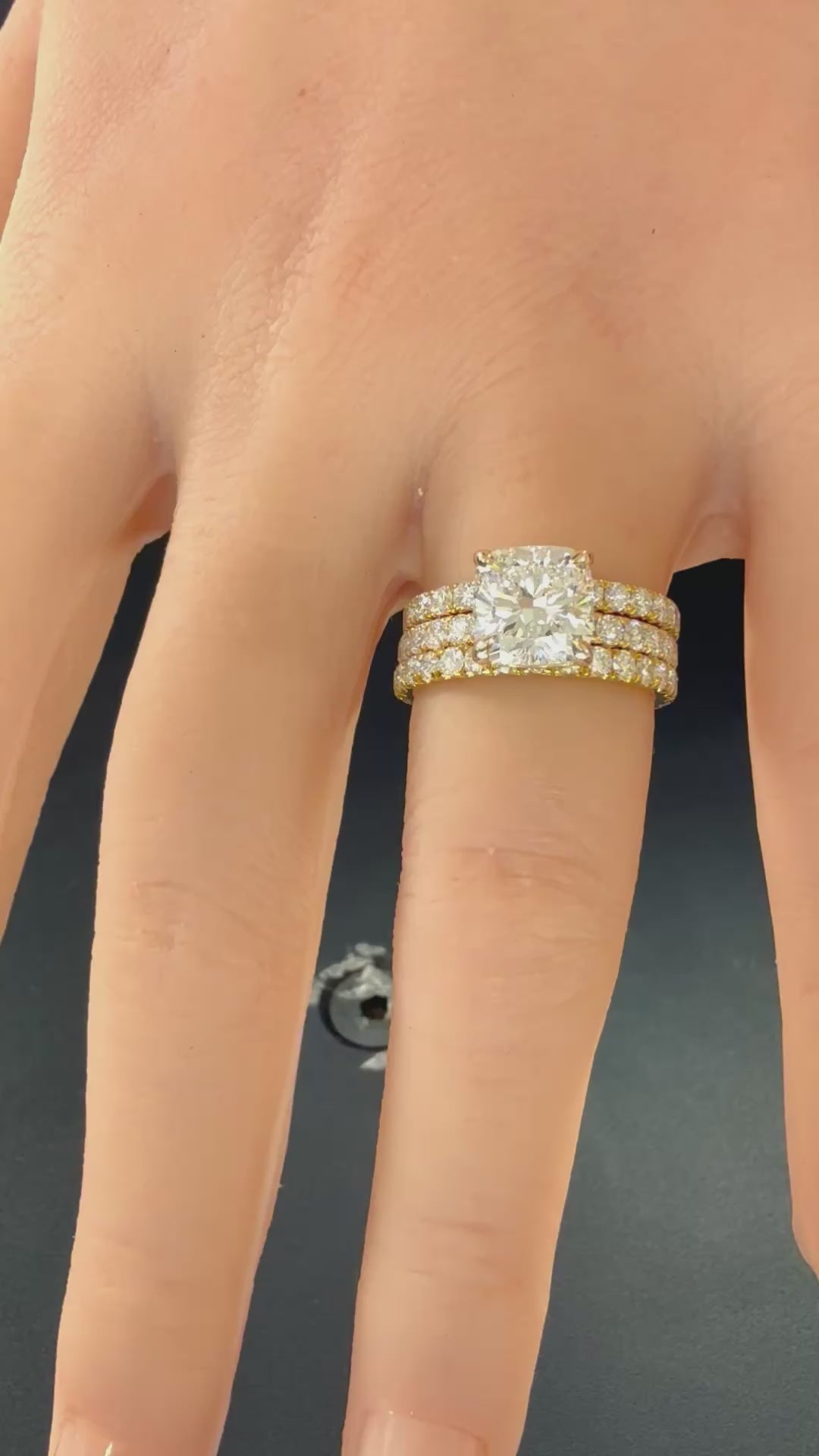 2.75ct Cushion Lab Diamond Pavé Engagement Ring | 2ct Center | D/VS1 IGI | 14K Yellow Gold
