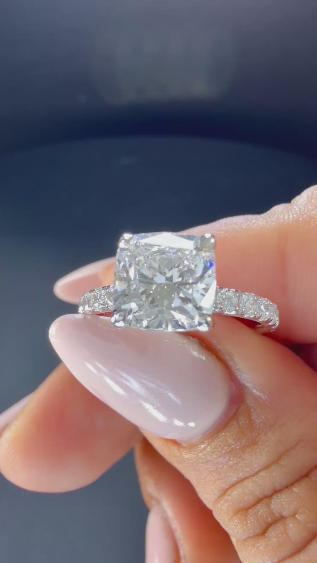 2.75ct Cushion Lab Diamond Pavé Engagement Ring | 2ct Center | D/VS1 IGI | 14K White Gold
