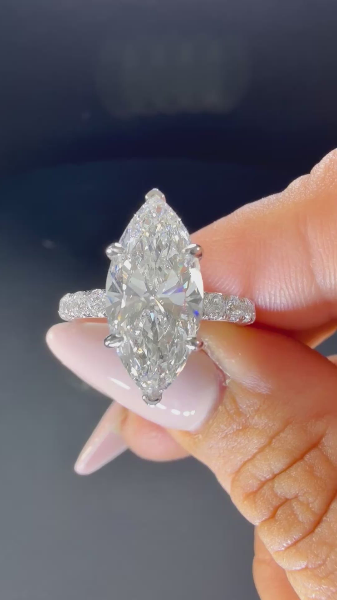 3.75ct Marquise Lab Diamond Engagement Ring | 3.00ct Center | 14K White Gold Pavé | D/VS1 IGI Certified