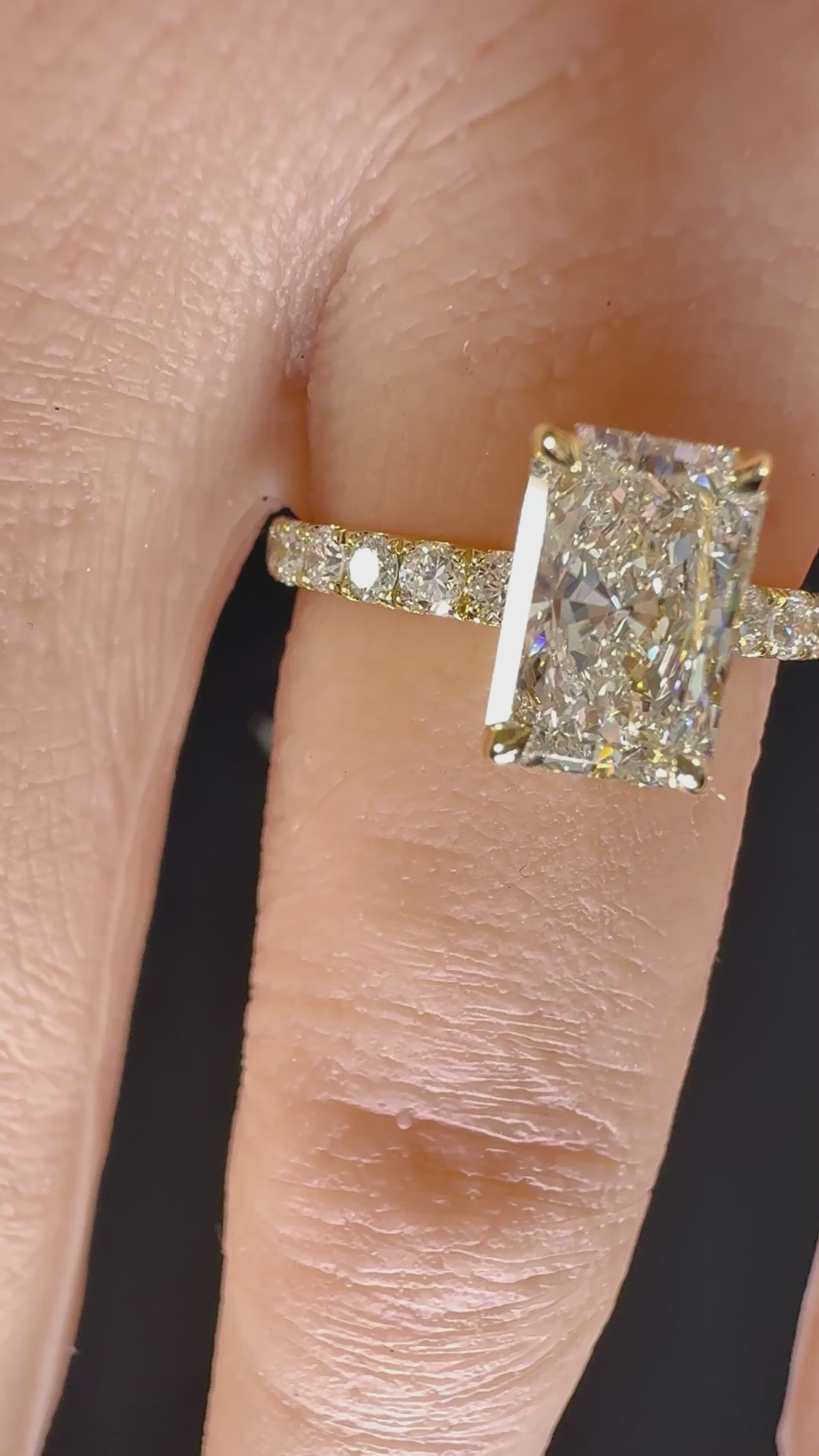 Radiant Cut Lab Grown Diamond Engagement Ring | 5.11ct IGI Certified | 14K Yellow Gold Pavé