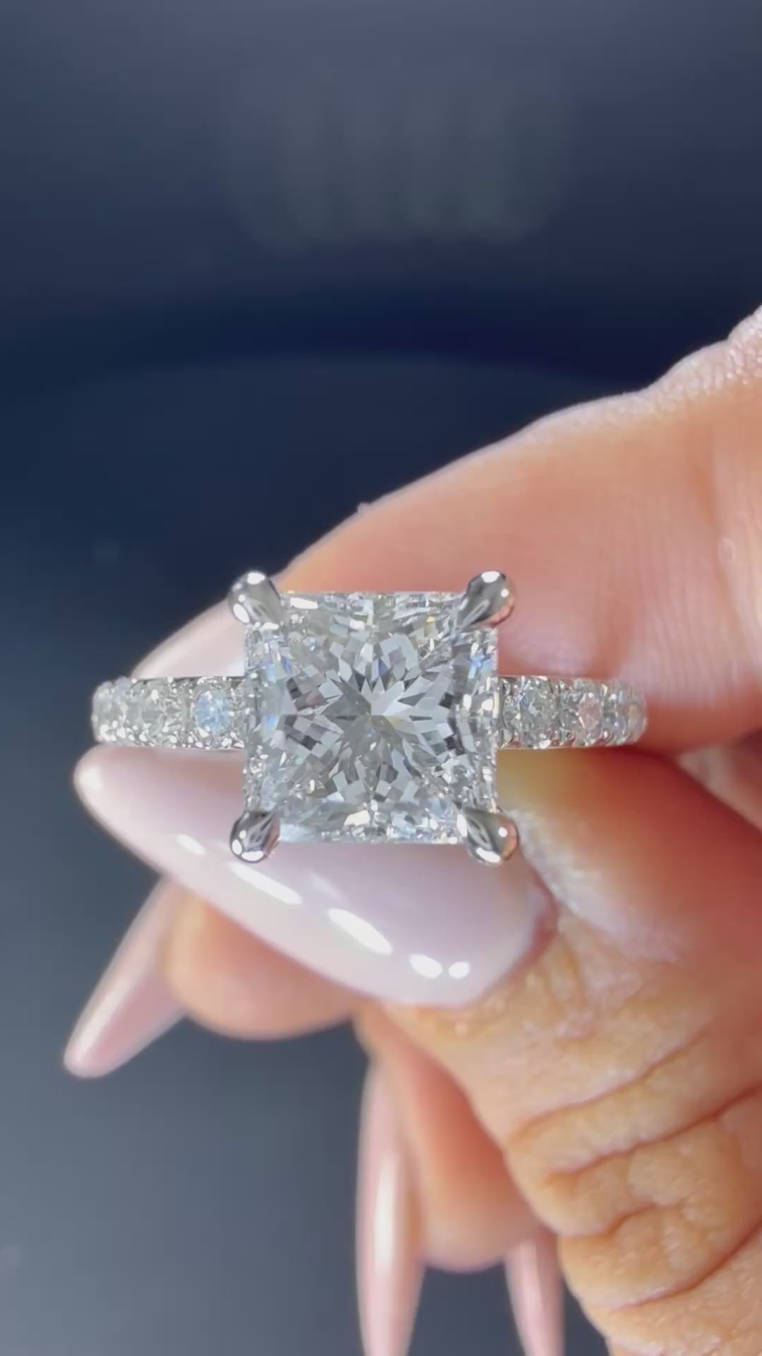 1.5ct Princess Lab Diamond Pavé Engagement Ring | 2.25TCW | D/VS1 IGI | 14K White Gold