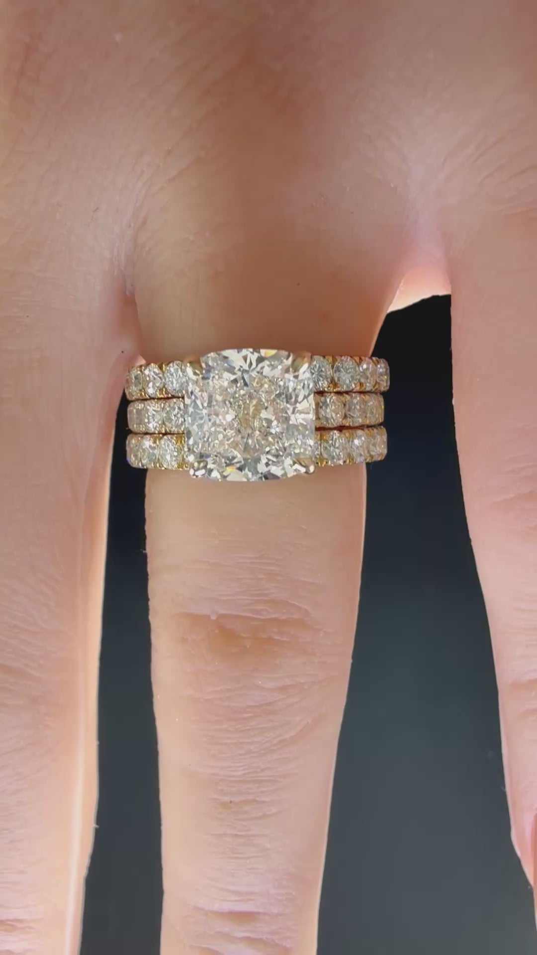 3Ct Cushion Cut Lab Grown Diamond Pave Engagement Ring | 14K Yellow Gold | IGI Cert. | D/VS1