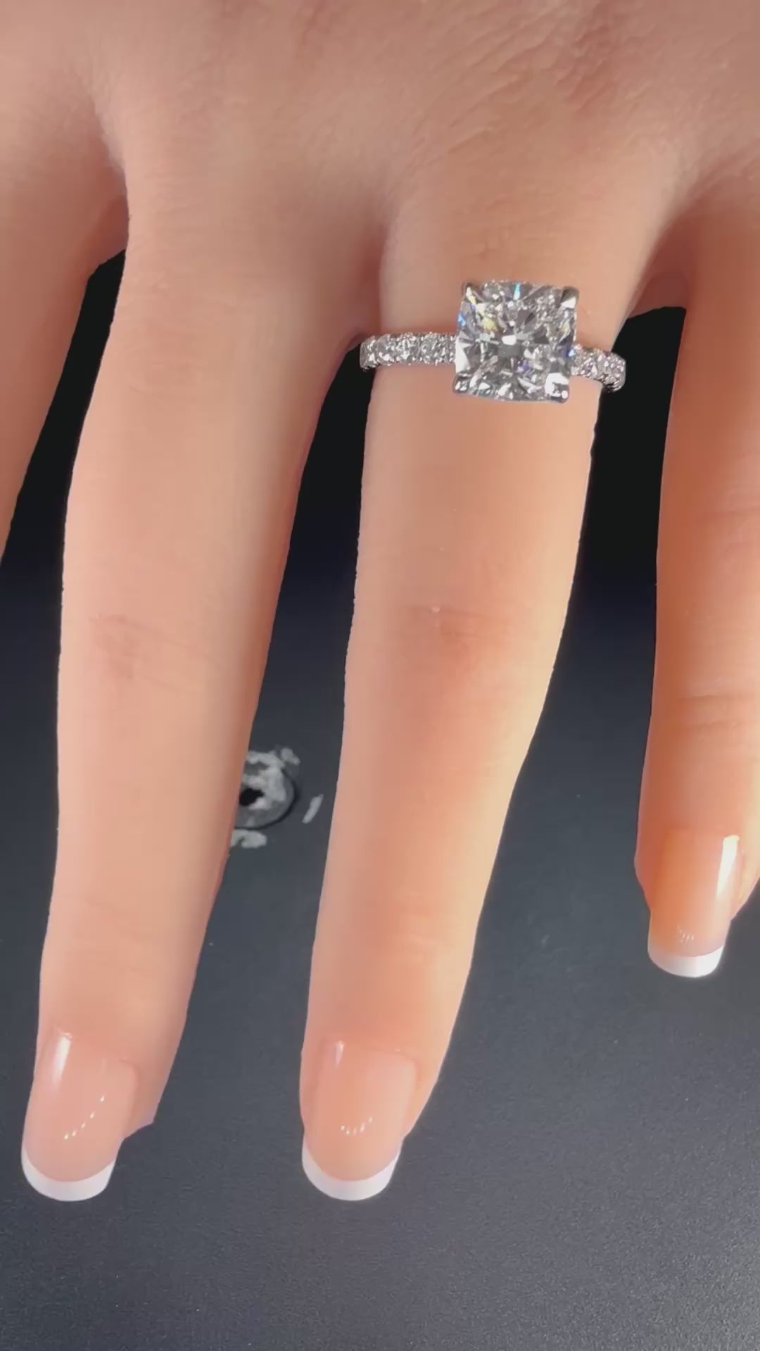 2.75ct Cushion Lab Diamond Pavé Engagement Ring | 2ct Center | D/VS1 IGI | 14K White Gold