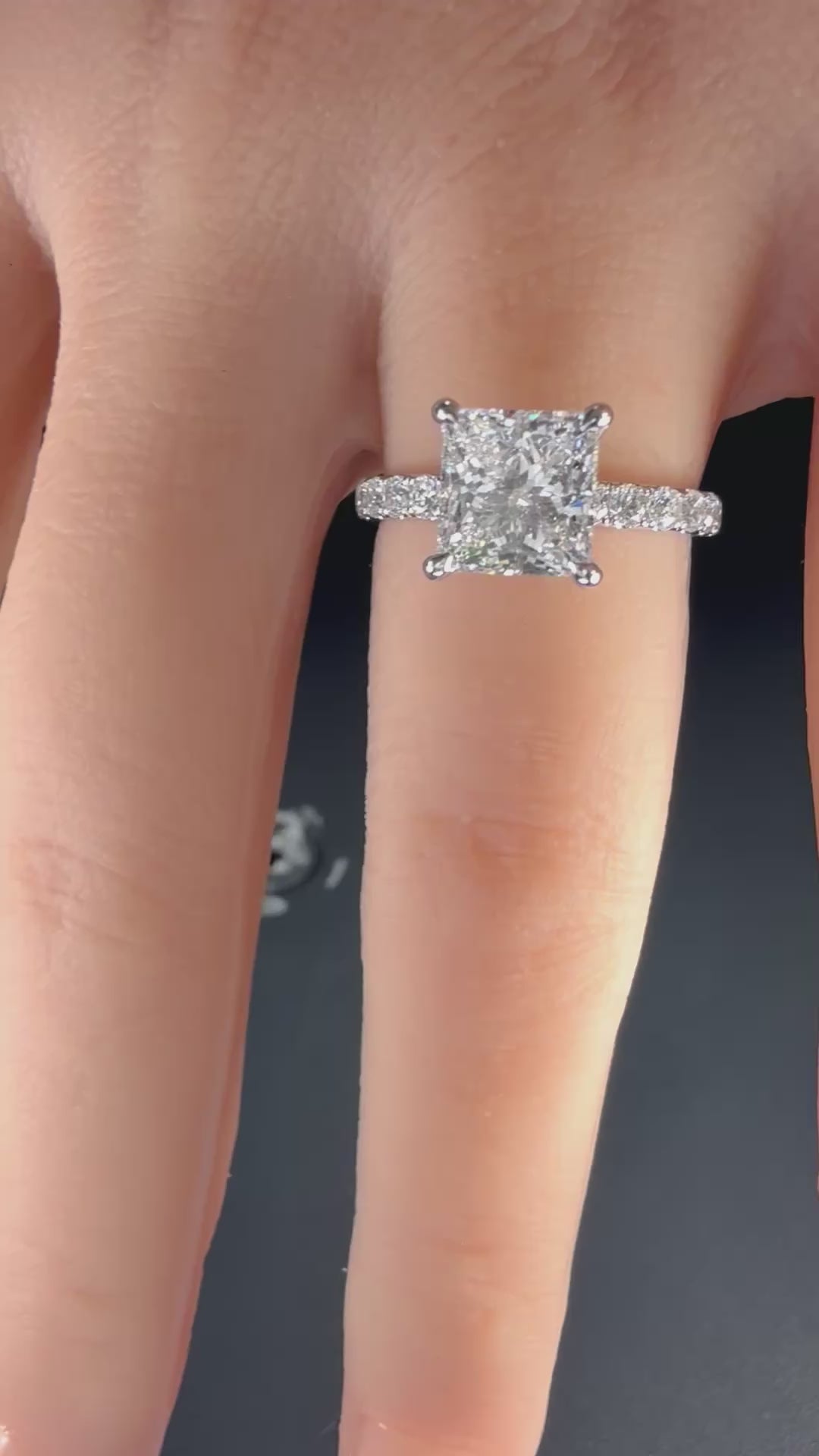 2.75ct Princess Lab Diamond Pavé Engagement Ring | 2ct Center | D/VS1 IGI | 14K White Gold