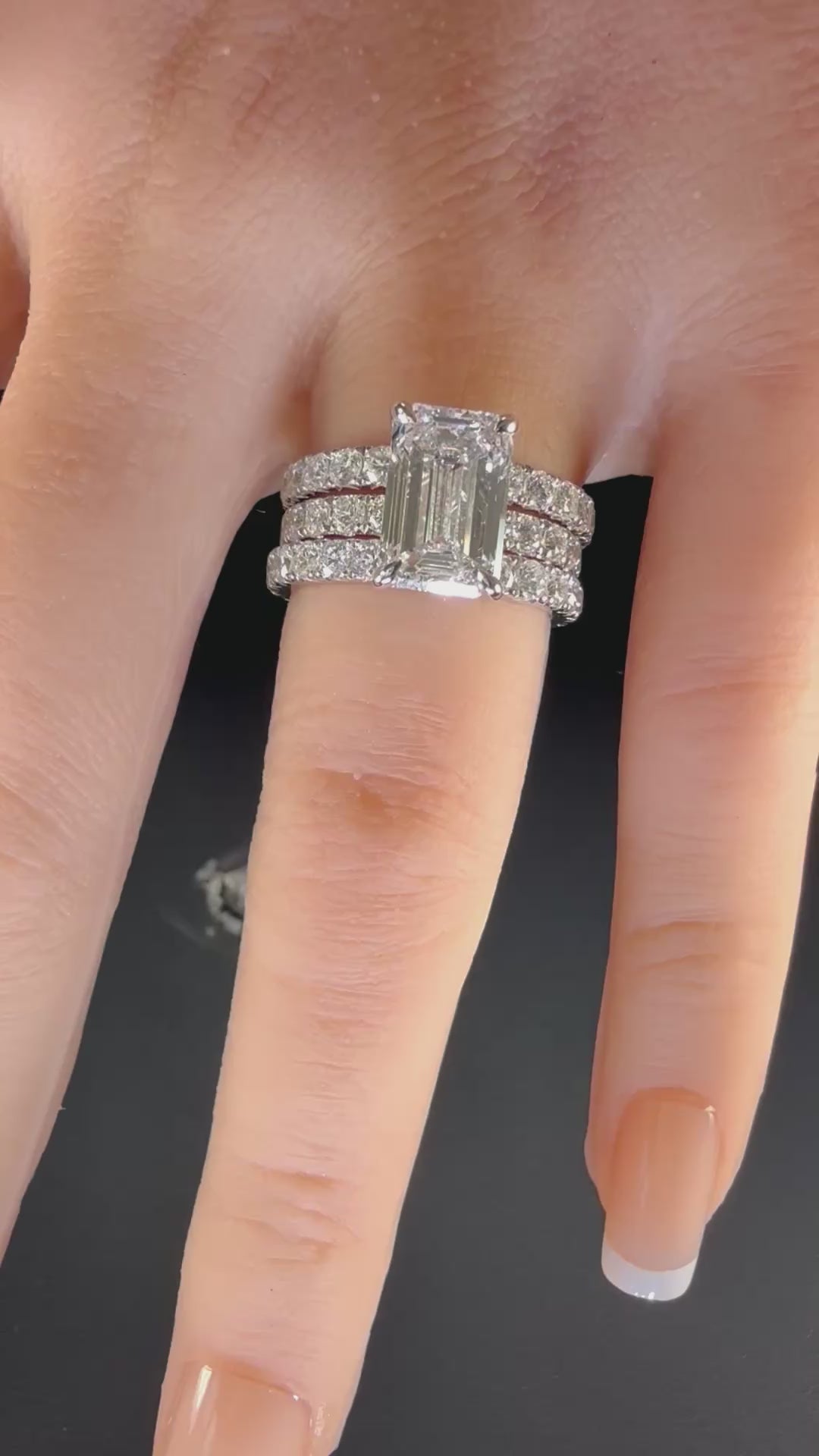3ct Elongated Emerald Lab Diamond Ring | 3.00ct Center | 14K White Gold Pavé | D/VS1 IGI Certified