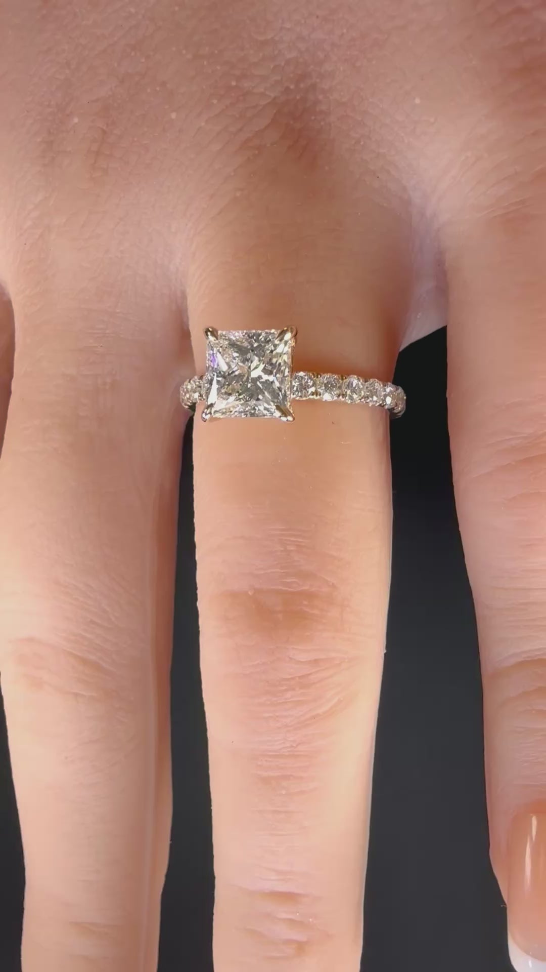 2.25ct Princess Lab Diamond Pavé Engagement Ring | 1.50ct Center | D/VS1 IGI | 14K Yellow Gold