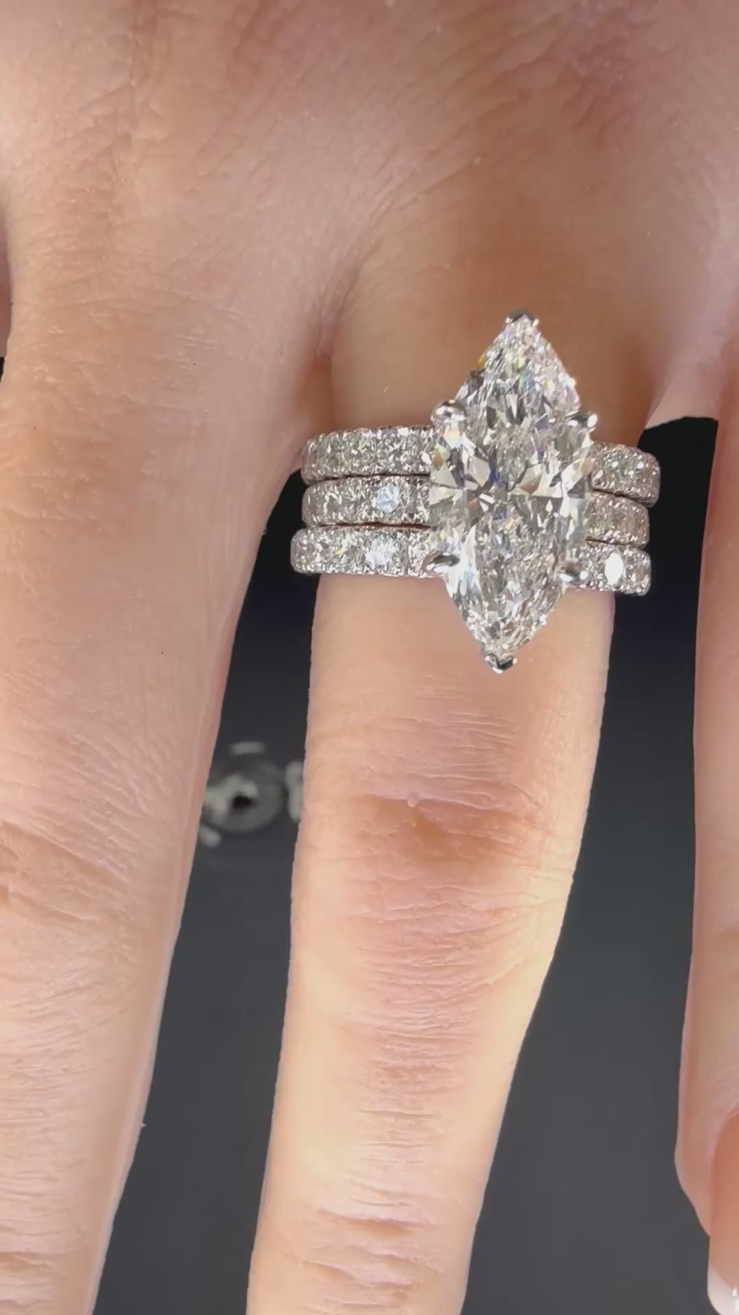3.75ct Marquise Lab Diamond Engagement Ring | 3.00ct Center | 14K White Gold Pavé | D/VS1 IGI Certified