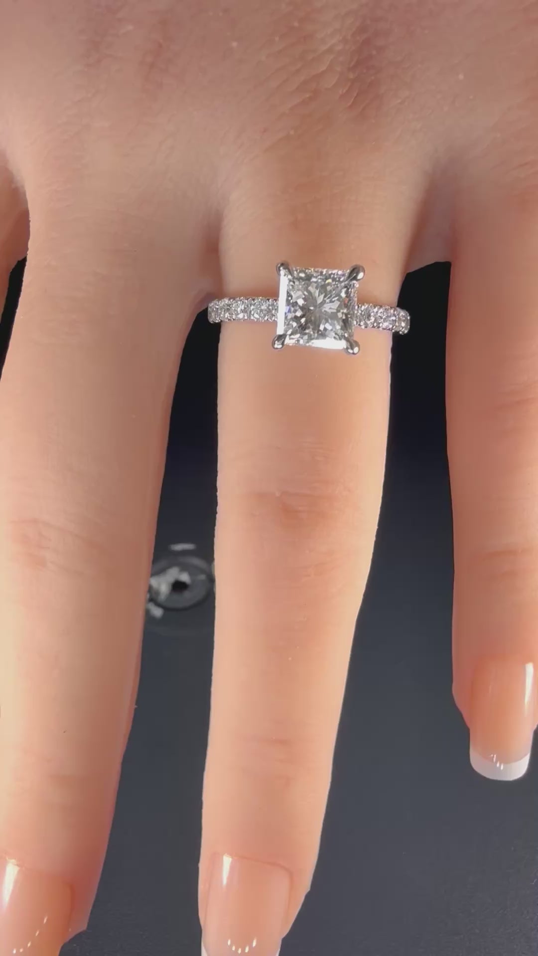 1.5ct Princess Lab Diamond Pavé Engagement Ring | 2.25TCW | D/VS1 IGI | 14K White Gold