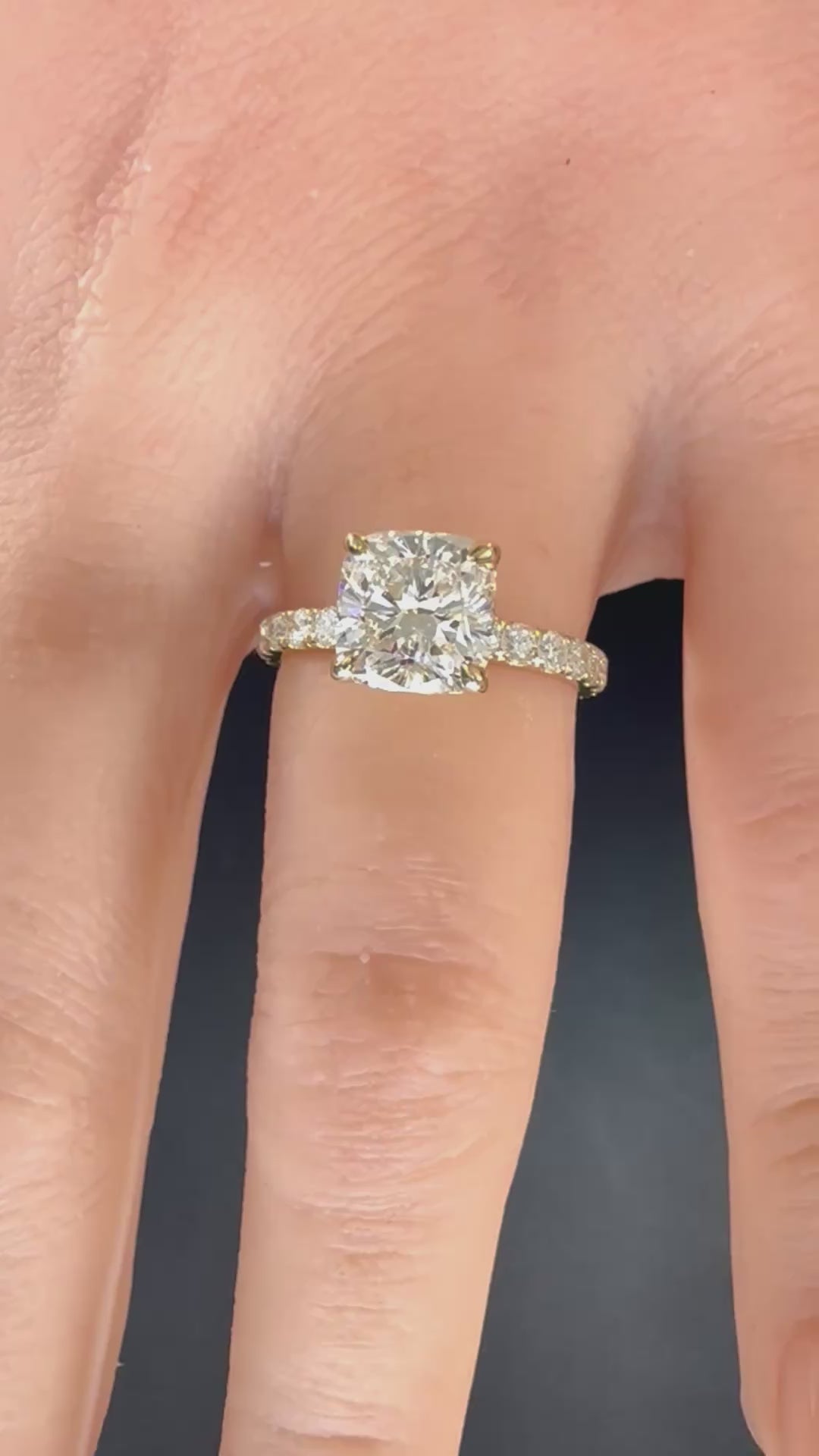 2.75ct Cushion Lab Diamond Pavé Engagement Ring | 2ct Center | D/VS1 IGI | 14K Yellow Gold