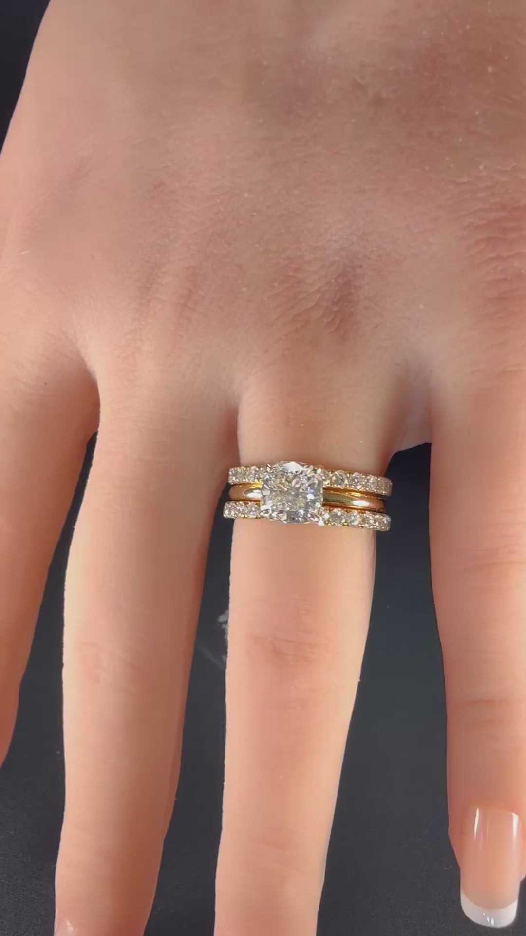 1.50ct Cushion Lab Diamond Engagement Ring | Diamond-Set Band | 14K Yellow Gold | D/VS1 IGI