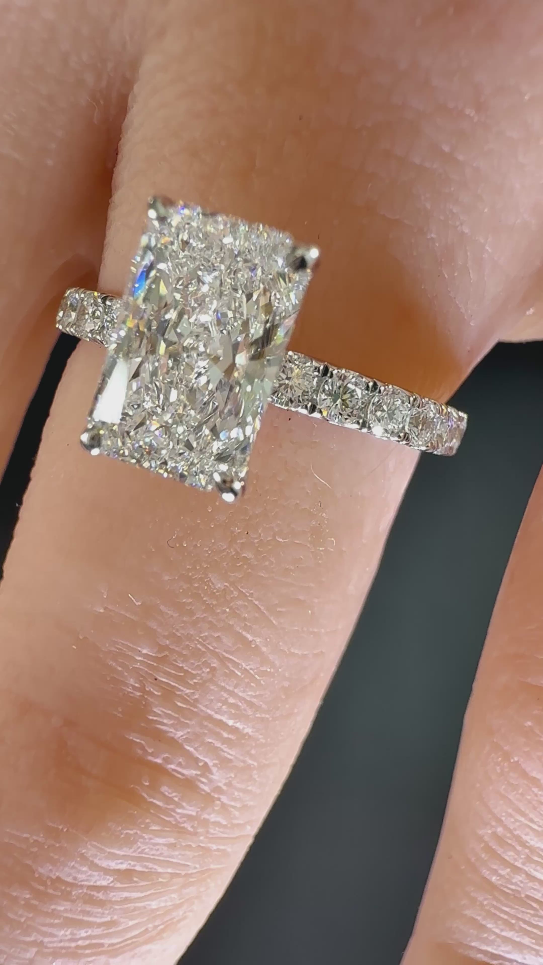1.5ct Radiant Lab Diamond Pavé Engagement Ring | 1.50ct Center | D/VS1 IGI | 14K White Gold