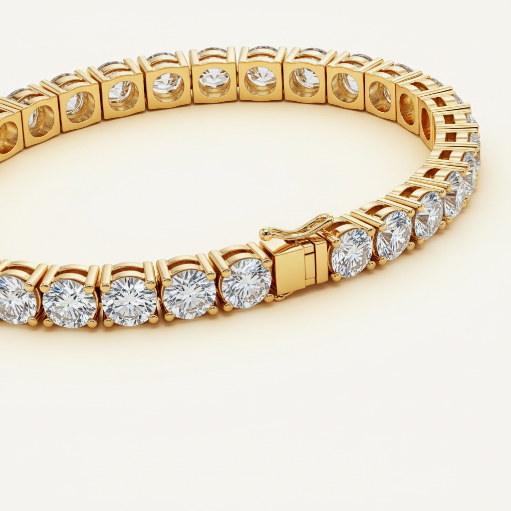Yellow-gold tennis bracelet detail concept